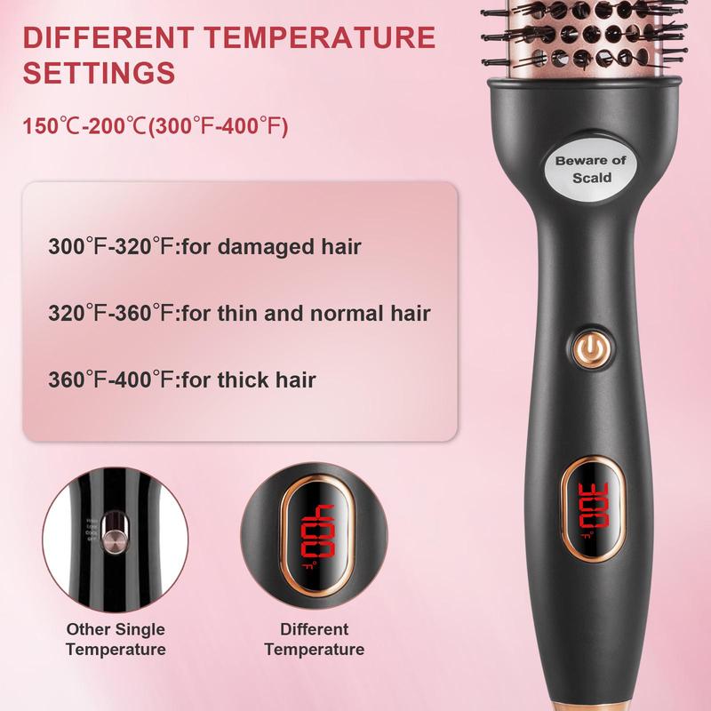 Thermal Brush, 1 Box Heated Round Brush with Accessories, Curling Iron Ceramic Tourmaline Ionic Quick Heating Brush with Digital Display Temperature