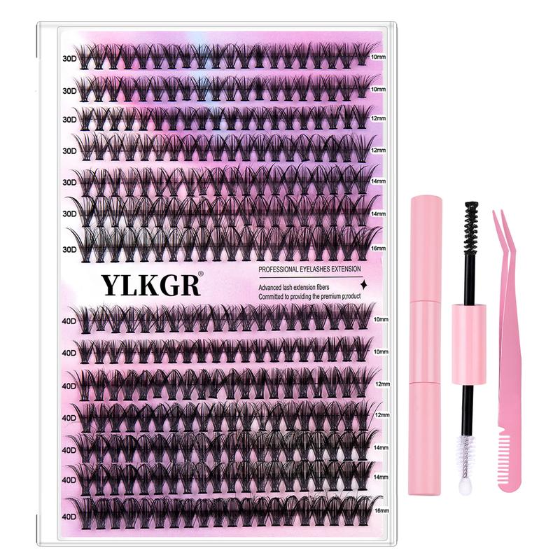 Lash Extension Kit Lash Clusters Multi-types Individual Lashes Natural Bottom, Light Volume, 30D 40D Clusters Eyelash Extension Kit with Lash Bond and Seal, Lash Applicator for Self Use