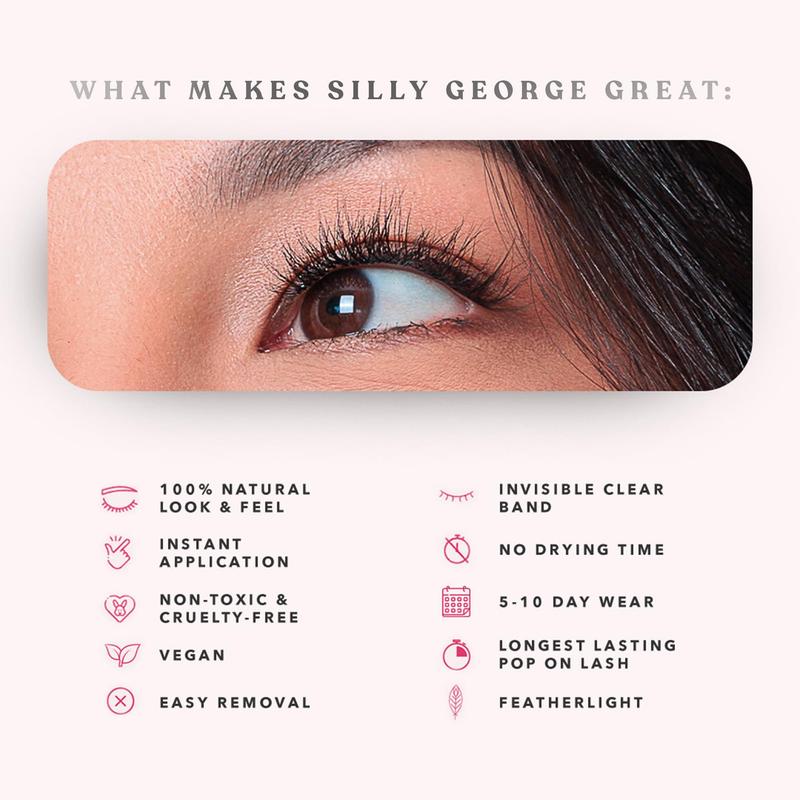 Silly George Pop-On Lashes - DIY 1-Step Pre-Glued Faux Eyelash Clusters, Natural Look Extensions Makeup Daily