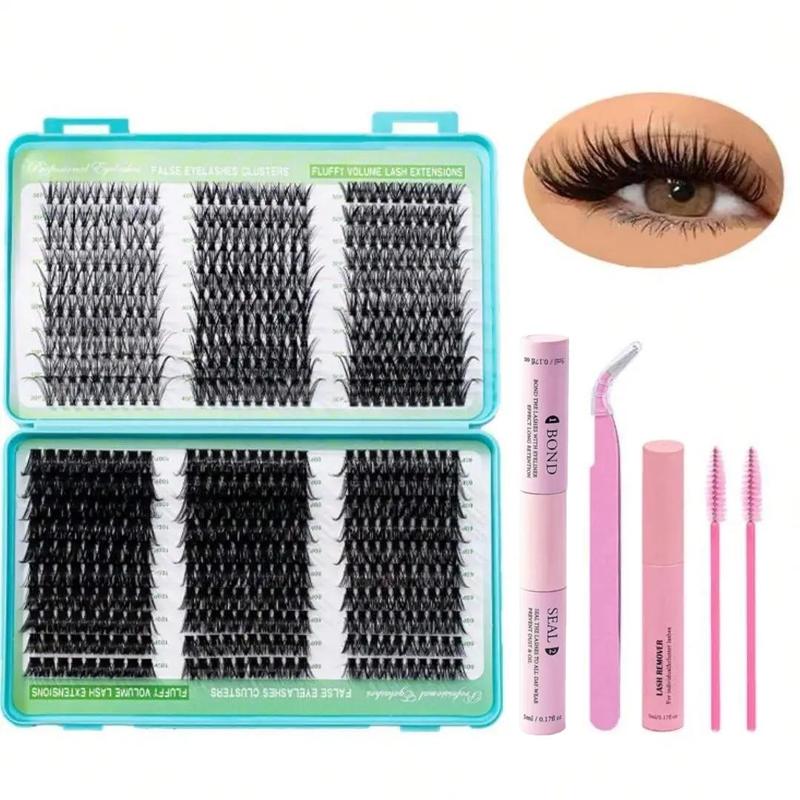 Individual False Eyelashes & Tool Set, 1 Set Natural Curl Eyelashes & Brush & Tweezers & Remover & Seal and Bond, Eye Makeup Tools