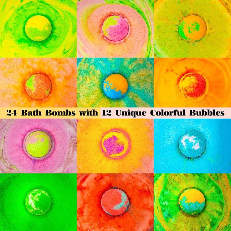 Bath Bombs Gift Set, 24 Pack Bubble Bombs with 12  Scents, Floral Euphoria & Fruitful  Collections, - & Mood-Enhancing, Bath Bombs Mothers Day Gift Set for Mom