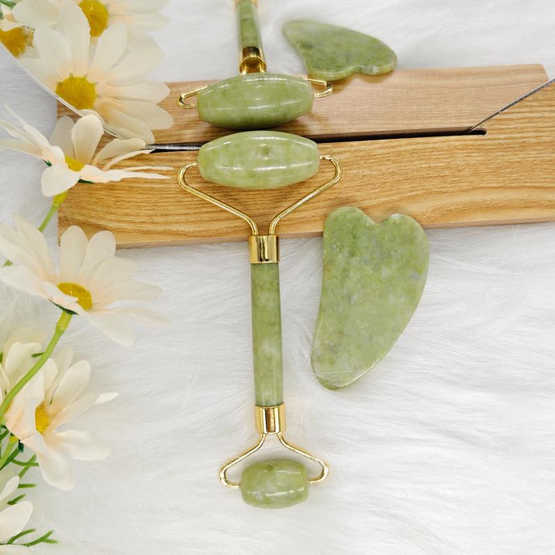 2pcs Natural Jade Stone Scraper, Massager Set, Multifunctional Massage Roller With Face Scraping Tablet