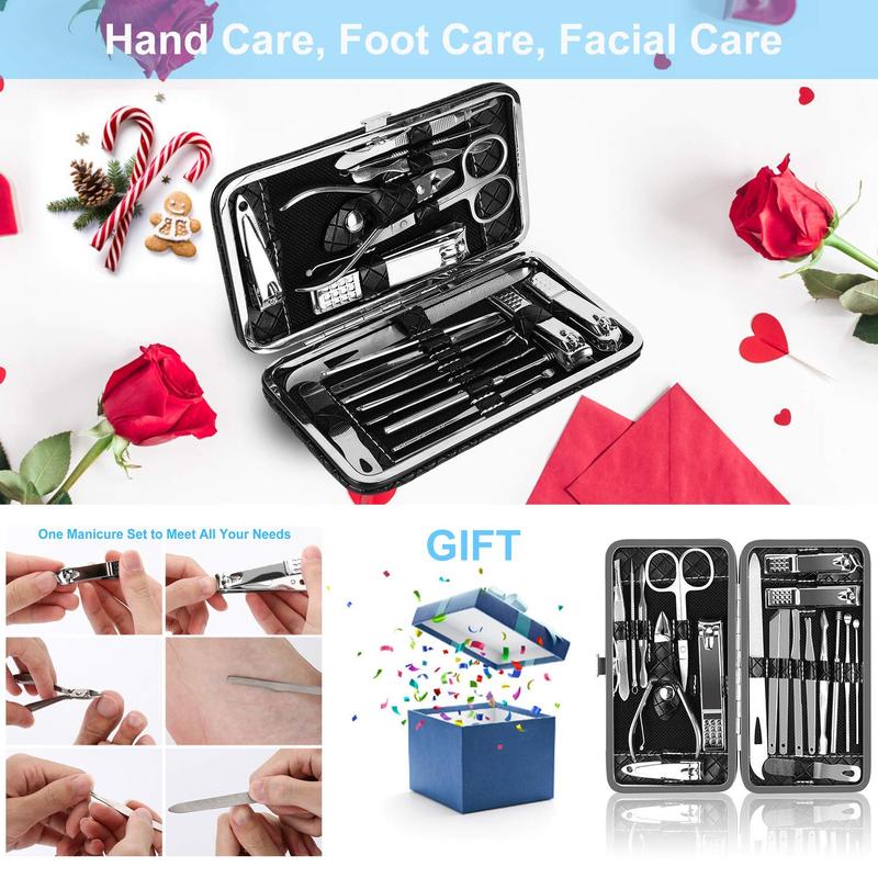 Trending! 19Pcs Manicure Kit - Your Travel Essentials Nail Set! Includes Nail Clippers, Nail File & Pedicure Tools for Feet. Perfect Grooming Kit, Ideal Gifts for Men & Women. Get Salon-Quality Manicures & Pedicures on the Go!