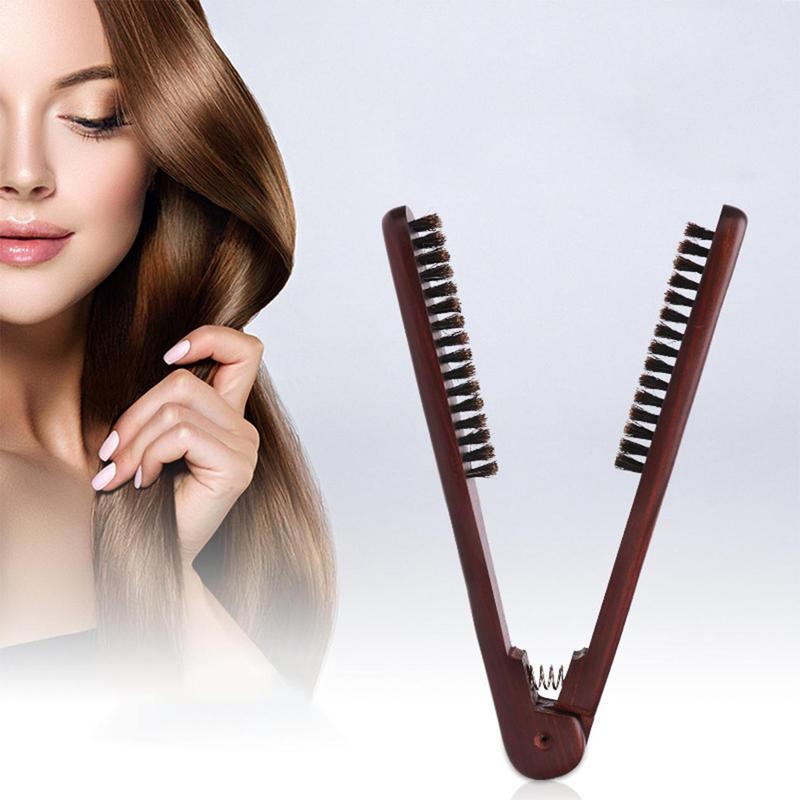 Wooden Anti-static Double Brush Comb, V-shaped Hair Straightener, Salon Hair Styling Tool, Travel Hair Brush, Foldable Hair Comb, Home Hair Styling Tool