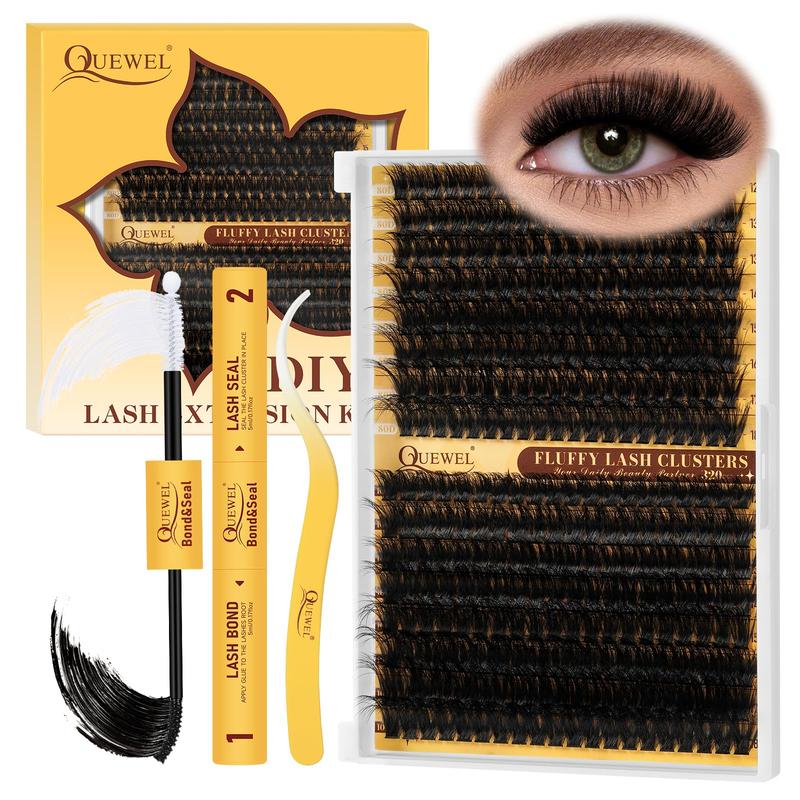 DIY Lash Extension Kit, 320Pcs 80D+100D Fluffy Lash Clusters 12-18mm Volume Individual Lashes with Lash Bond and Seal and Lash Tweezers Easy DIY at Home(80+100D Fluffy Kit)