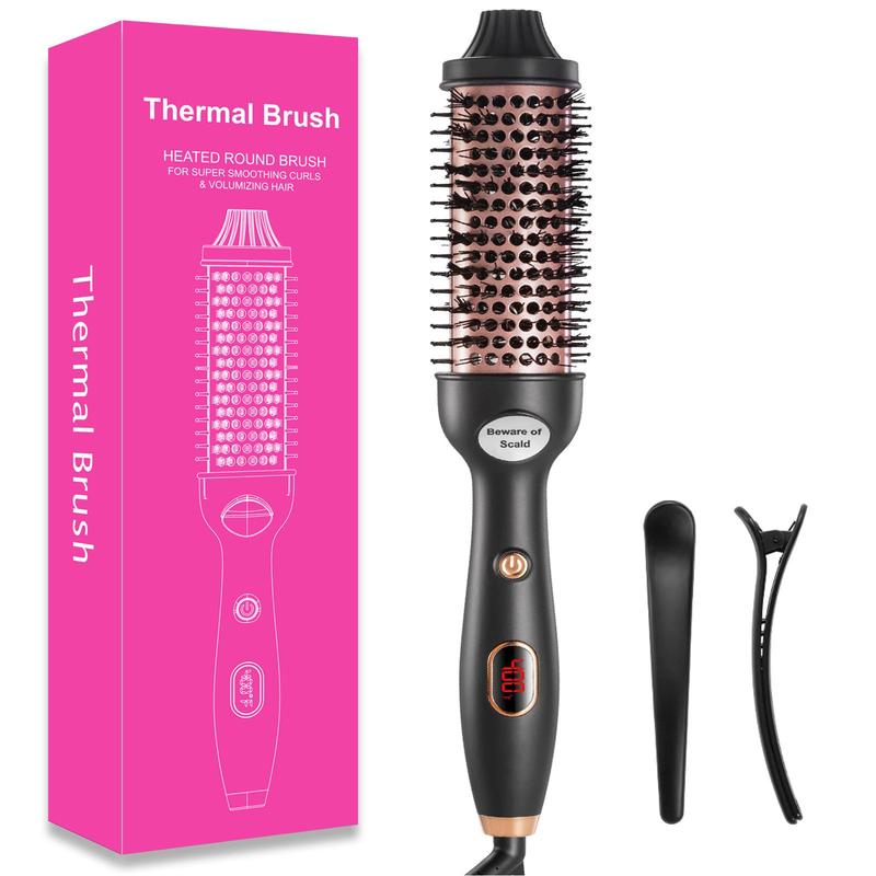 Thermal Brush, 1 Box Heated Round Brush with Accessories, Curling Iron Ceramic Tourmaline Ionic Quick Heating Brush with Digital Display Temperature