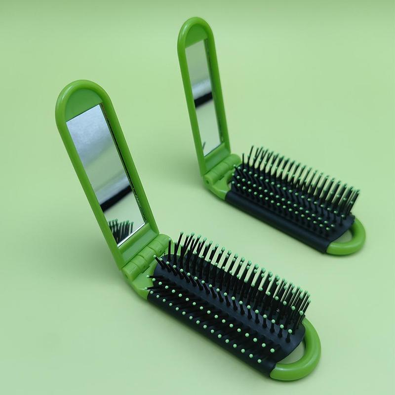 Foldable Hair Comb with Mirror, 1 Count Portable Comb with Handle, Hair Styling Tool, Christmas Gift