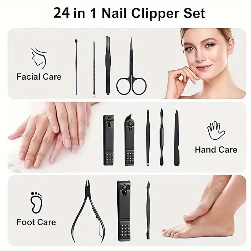 Professional Nail Clipper Set with Storage Case, 8 Counts 24pcs 15pcs Portable Manicure & Pedicure Tool Set, Nail Care Tool for Home & Travel