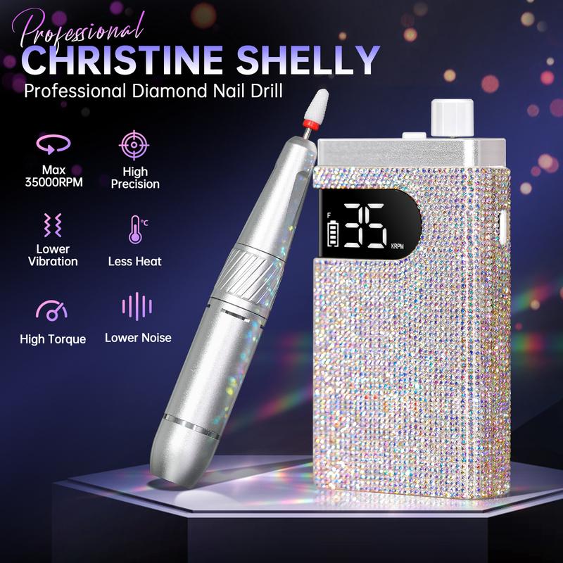 CHRISTINE SHELLY Professional Rechargeable 35000RPM Wireless Nail Drill,Sparkling Portable Electric Nail File for Acrylic Gel Nails, Manicure Pedicure Tools For Salon Home Nail Art