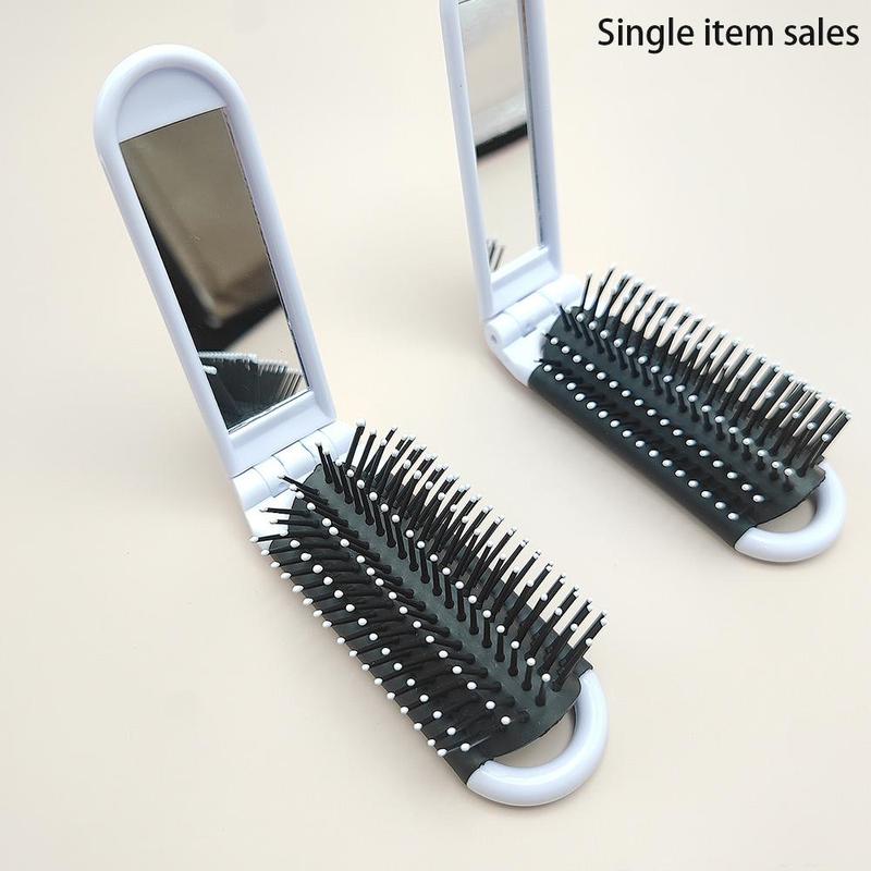 Foldable Hair Comb with Mirror, 1 Count Portable Comb with Handle, Hair Styling Tool, Christmas Gift