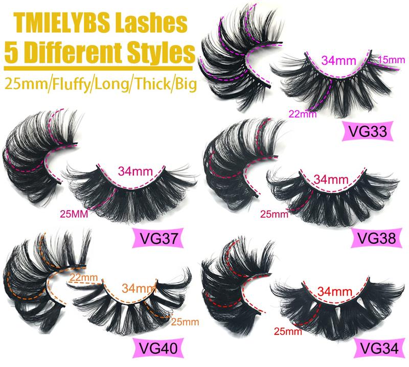 25MM Mink Lashes 25 mm False Eyelashes Long 20 Pairs Pack Dramatic 5D Full Volume Fake Eyelashes 5 Styles Wispy Curly Mink Eyelashes Wholesale