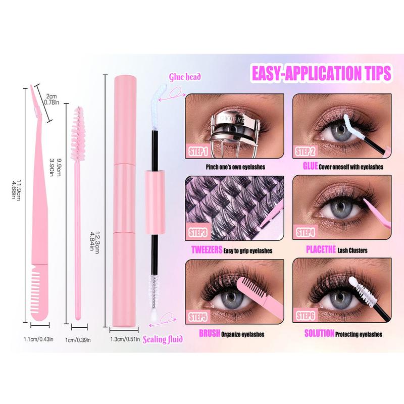 Lash Extension Kit Lash Clusters Multi-types Individual Lashes Natural Bottom, Light Volume, 30D 40D Clusters Eyelash Extension Kit with Lash Bond and Seal, Lash Applicator for Self Use