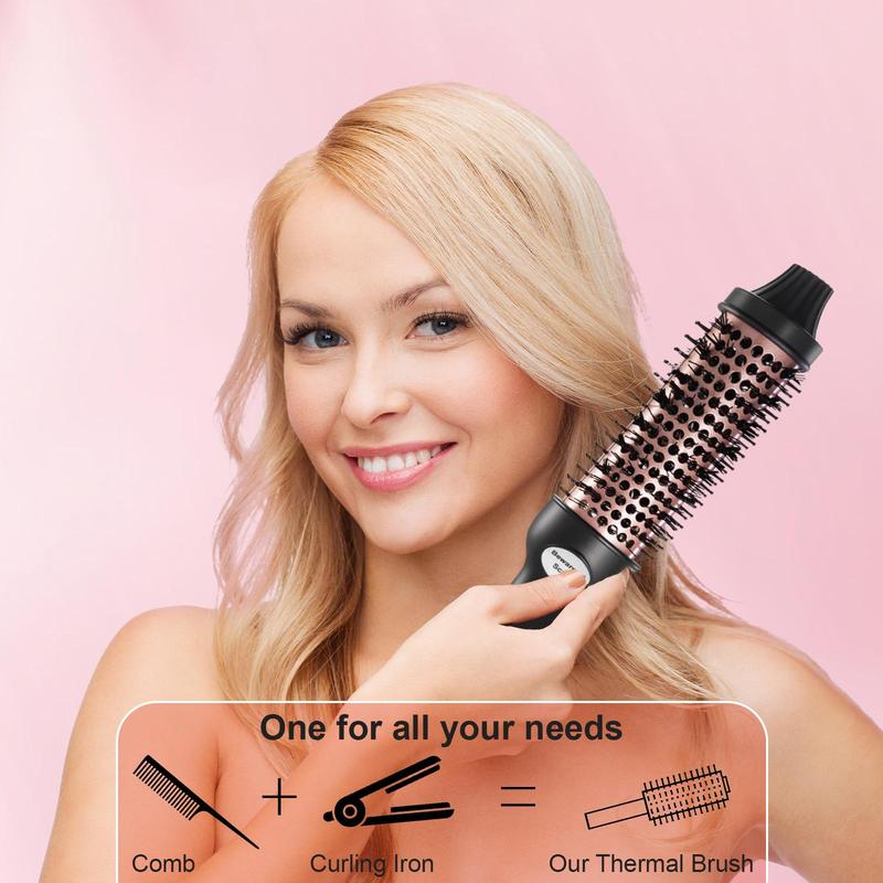 Thermal Brush, 1 Box Heated Round Brush with Accessories, Curling Iron Ceramic Tourmaline Ionic Quick Heating Brush with Digital Display Temperature