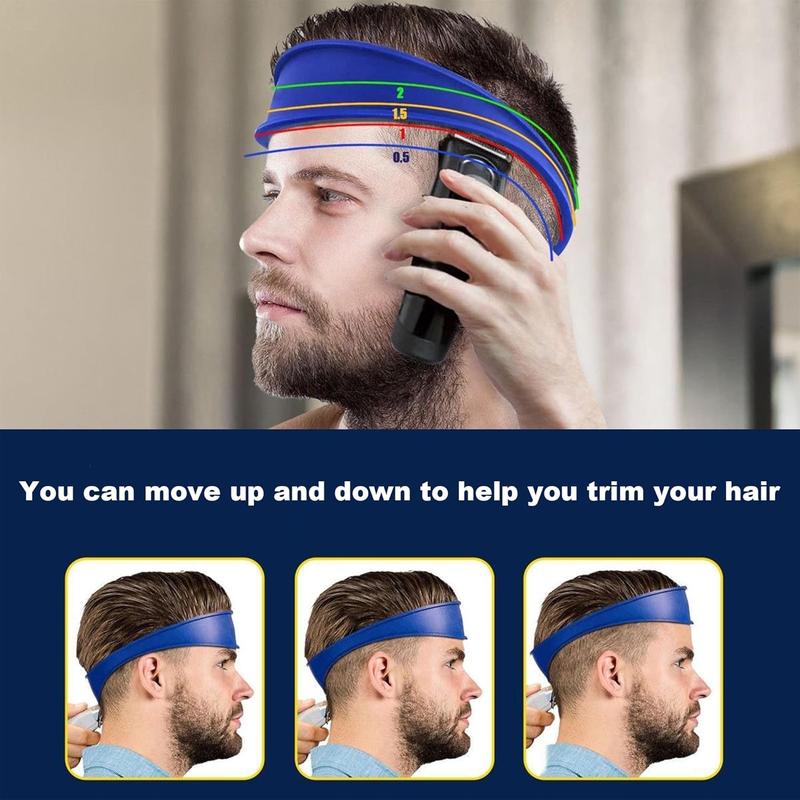 Fade Hair Trimming Guide for Men Haircut with Fade Comb Set, Neckline Shaving Template and Clipper Comb, Adjustable Curved Haircut Band for DIY Home Haircuts, Buzz and Taper Guide for Clippers Haircare Kit Brush Handle