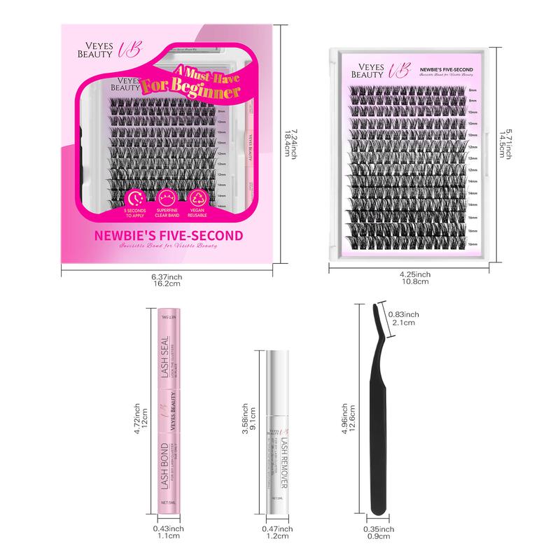 Individual Invisible & Ultra Thin Band False Eyelashes Kit, 1 Set Natural Look Eyelash Extensions with Sealer & Remover & Tweezers, Eye Makeup Enhancement False Eyelashes for Women & Girls