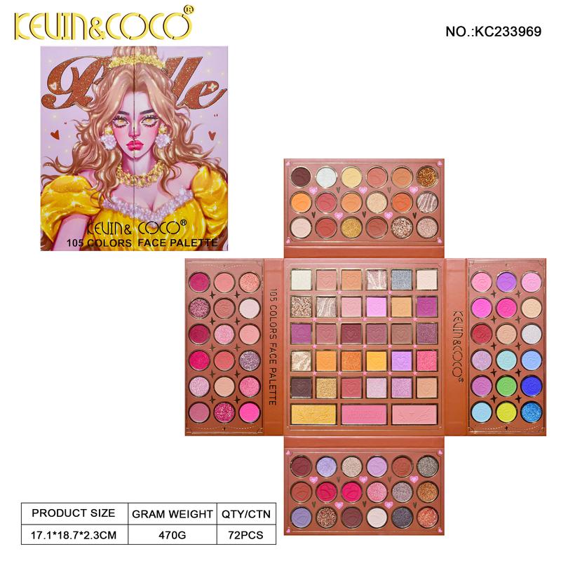 KEVIN&COCO 105 Colors Eyeshadow Palette, Powdery Delicate Glitter Brightening Skin Tone Makeup Palette, High Pigmented Multicolor Palette, Special For Party creatist  palette