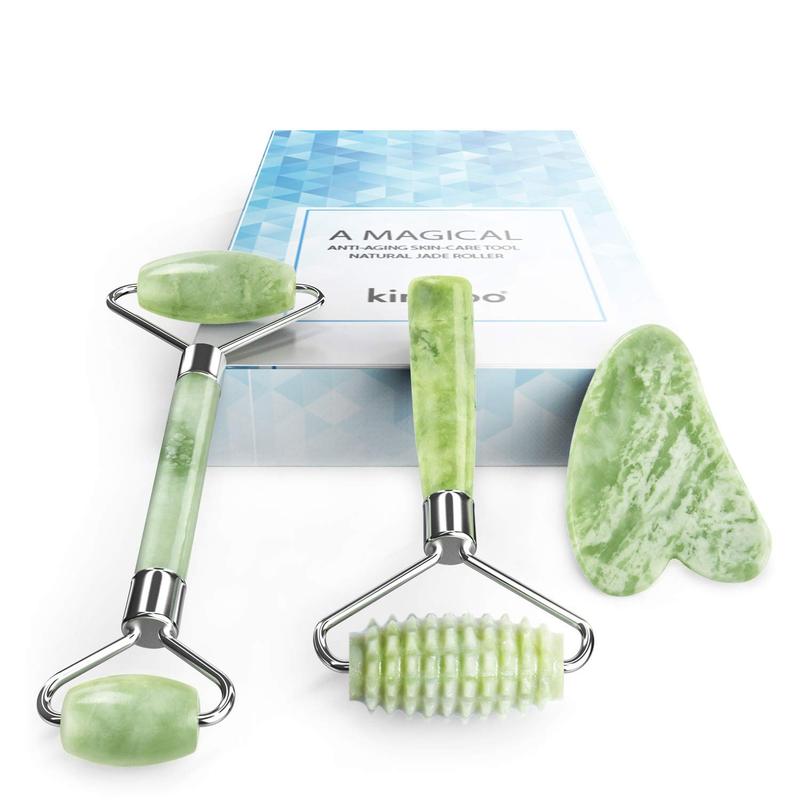 Jade Roller and Gua Sha for Face-3 in 1 Kit with Facial Massager Tool,100% Real Natural Jade Stone Anti Aging,Face Beauty Set for Eye Anti-Wrinkle