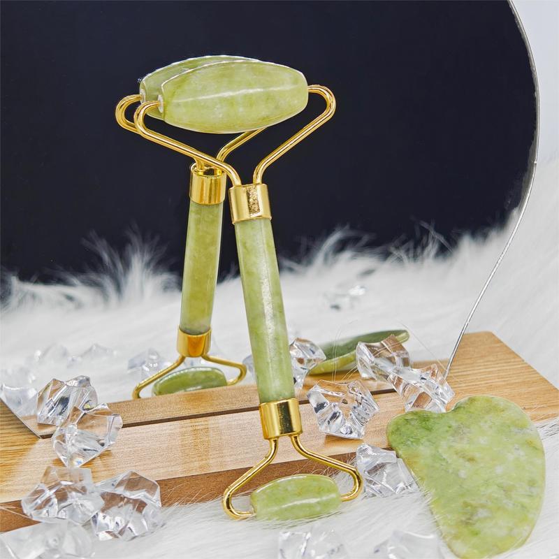 2pcs Natural Jade Stone Scraper, Massager Set, Multifunctional Massage Roller With Face Scraping Tablet