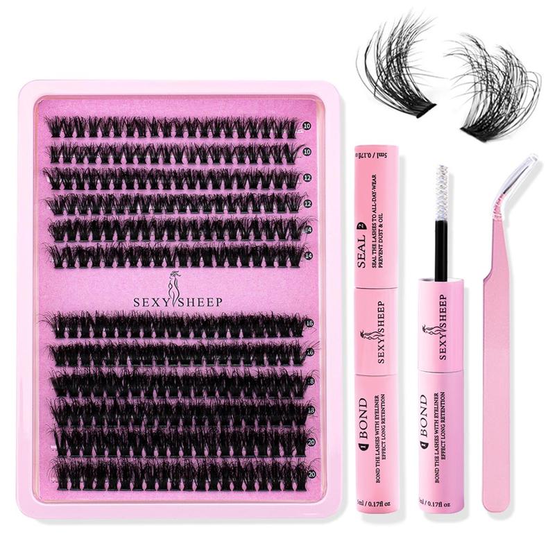 Natural Look Lash Clusters Extension Set, Fluffy Eyelashes Cluster with Tweezers, Glue and Lash Remover, Professional Eye Mini Makeup Accessories for Women, Summer Gift, Fall Gift, Meatball In Makeup