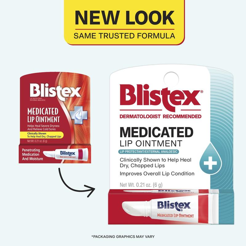 Blistex Medicated Ointment Lip Balm Stick, Relieving, moisturizing, and soothing for lip irritation Cold Sores, 0.21 Ounce (Pack Of 4)