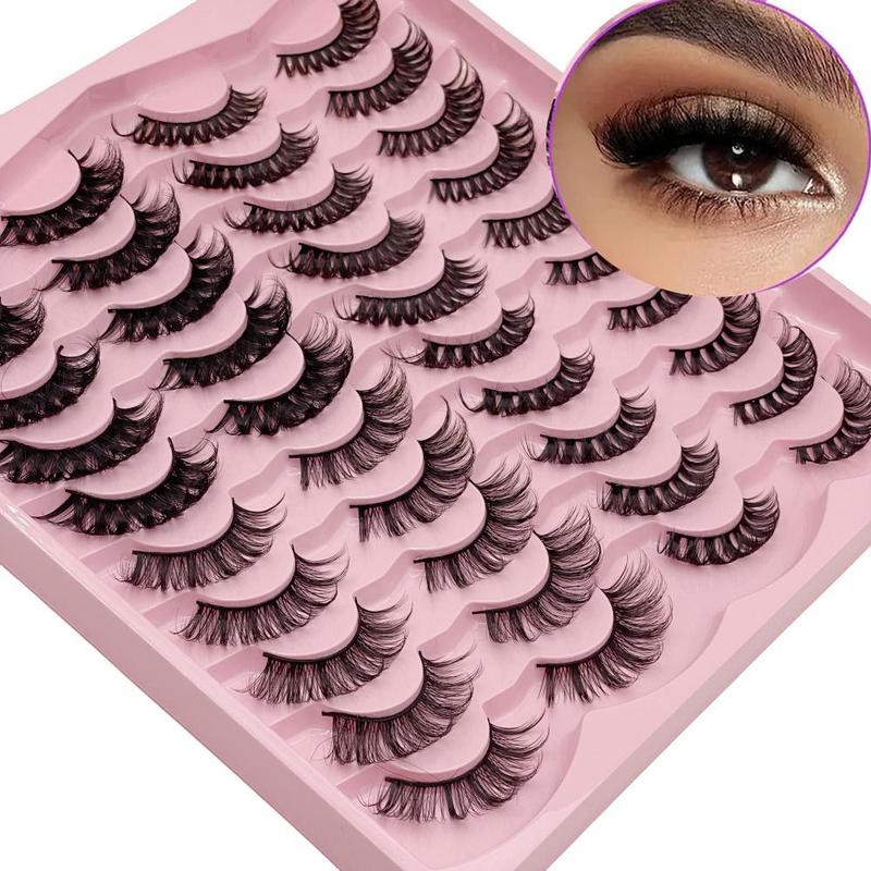 Fluffy False Eyelashes, 20 Pairs Natural Look Eyelash Extensions, Self Grafting Curl Eyelashes, Eye Makeup Enhancement False Eyelashes for Women & Girls, Christmas Gift