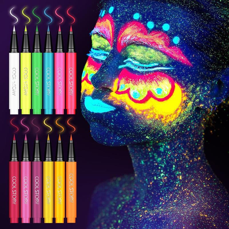 UV Neon Eyeliner Set, 12pcs set Waterproof Long Lasting Eyeliner, Quick Drying Eyeliner Pen, Professional Daily Makeup Accessories