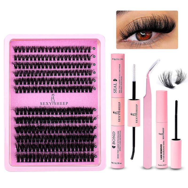 Natural Look Lash Clusters Extension Set, Fluffy Eyelashes Cluster with Tweezers, Glue and Lash Remover, Professional Eye Mini Makeup Accessories for Women, Summer Gift, Fall Gift, Meatball In Makeup