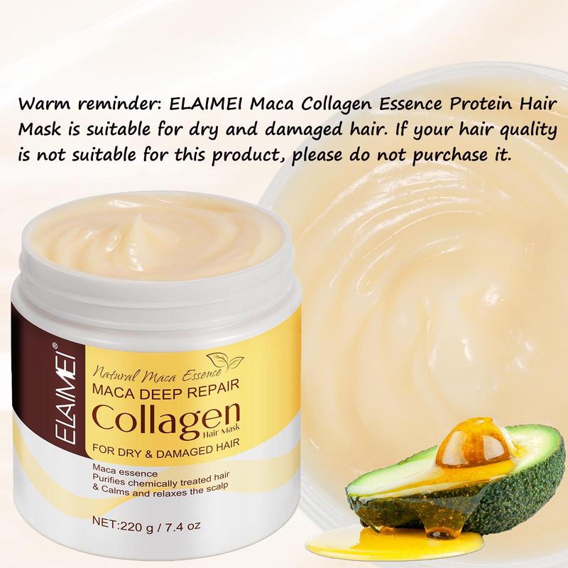 ELAIMEI Maca Collagen Hair Mask, 220g Deeply Moisturizing & Shine-enhancing Natural Maca-scented Botanical Extract Hair Mask for Dry and Devitalized Hair