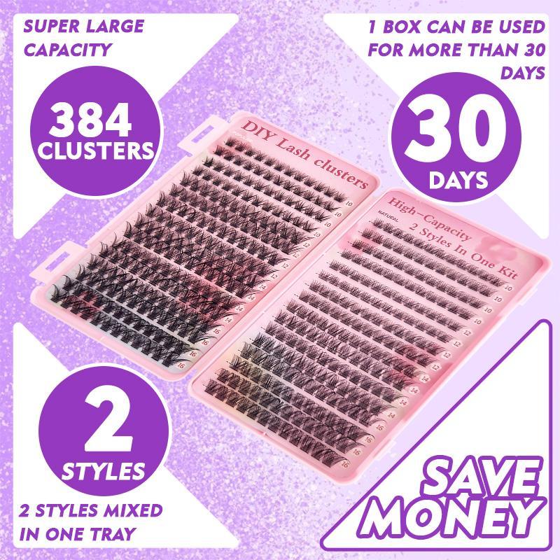 Mixed Length Individual False Eyelashes with Eyelash Extension Glue & Tweezer Tool, 1 Set Multicolor DIY Lash Extensions, Natural Lash Clusters, Fall Gift, Mini Makeup, Christmas Gift