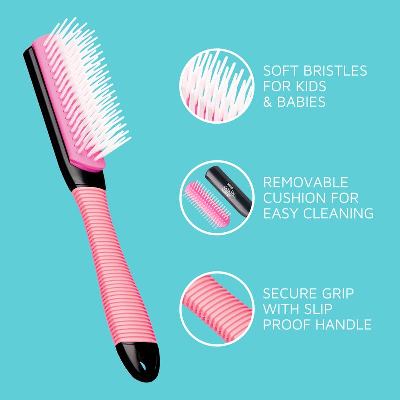 KISS Colors & Care Mini Non-Slip Soft Bristle Detangling Brush - Pink