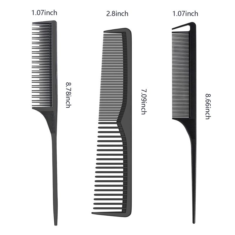 Professional Comb Set Black 6 count - Carbon Fiber Anti Static And Heat Resistant Comb-Fine and Wide  Comb for Men and Women - Parting Teasing and Hair Styling