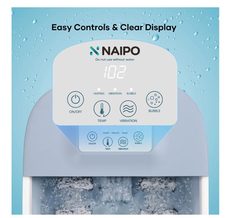 Naipo Foot Spa Bath Massager with Fast Heating, Rich Bubble, Vibration, Rollers, Lower Noise - Blue