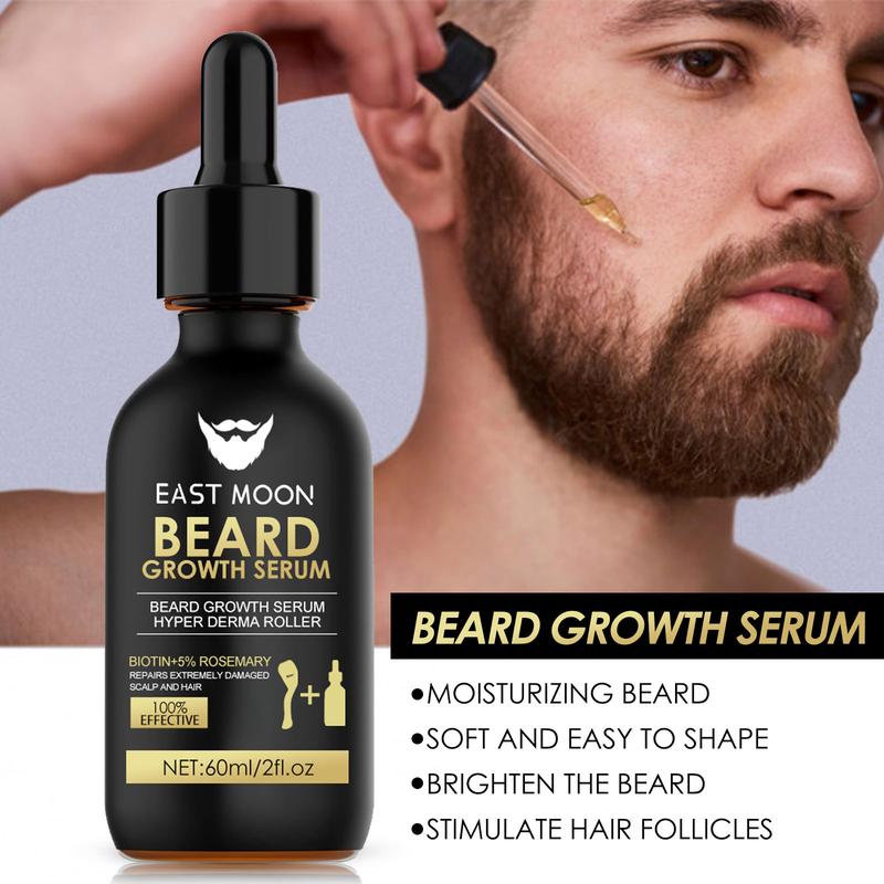 East Moon 60ml Men's Beard Growth Essence Hair Oil Make Your Beard Thicker Anti-Hair Loss Products Softening and Moisturizing Beard Serum Hair Care Comfort