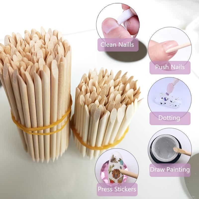 100pcs Double Sided Cuticle Pusher, Multifunctional Nail Art Wooden Stick, Manicure Nail Enhancement Tool, Dead Skin Push Double Headed Stick