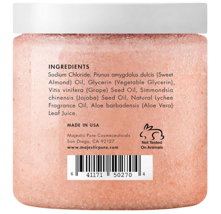 MAJESTIC PURE Himalayan Salt Body Scrub with Lychee Oil, Exfoliating Salt Scrub to Exfoliate & Moisturize Skin, Deep Cleansing - 10 oz