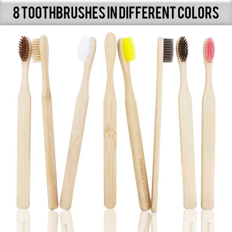 8 count Bamboo Toothbrush, BPA-Free Soft Toothbrushes,   Biodegradable  Travel Wood Toothbrush Set, for  Gums Oral Comfort