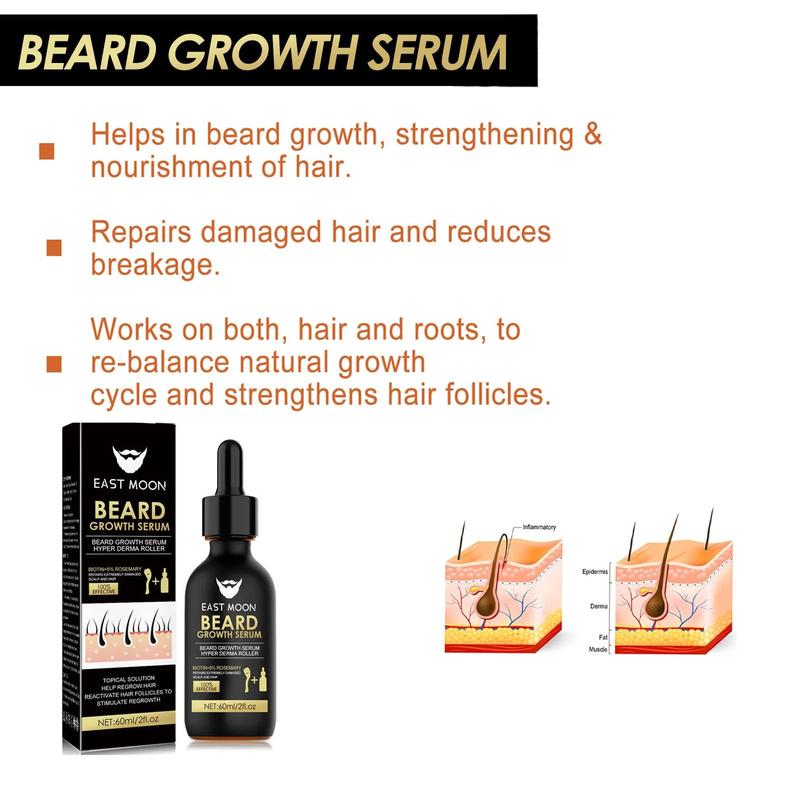 East Moon 60ml Men's Beard Growth Essence Hair Oil Make Your Beard Thicker Anti-Hair Loss Products Softening and Moisturizing Beard Serum Hair Care Comfort