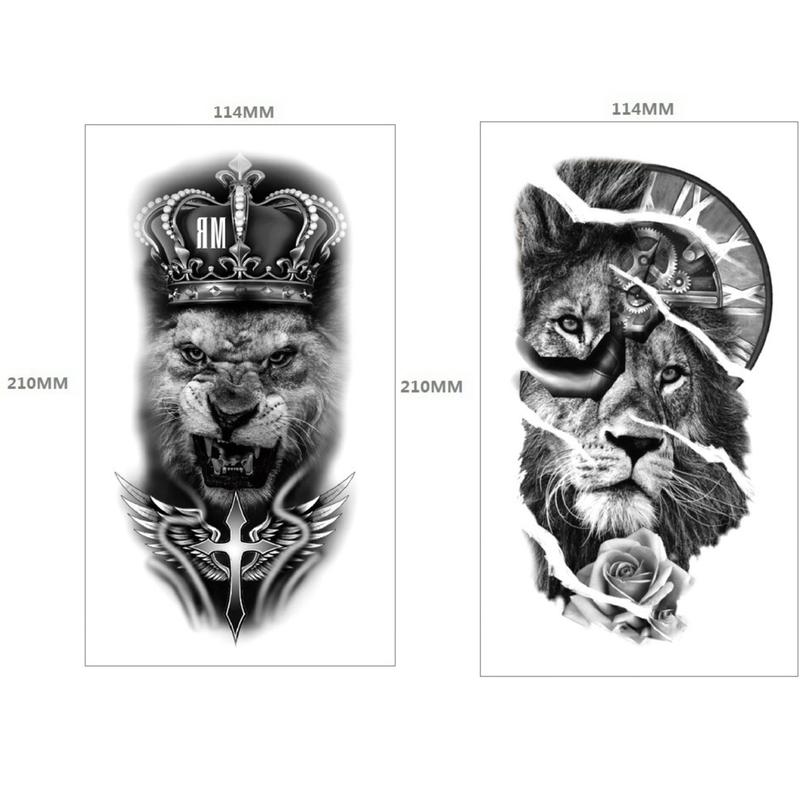 38 sheets Large-Size Realistic Waterproof Tattoo Stickers,Black Temporary Tattoos Stickers, Forearm Designs Featuring Tribal, Wolf, Tiger, Lion, Owl, Skeleton Skull, Temp Halloween Fake Tattoo Stickers, Rose, and Animals Cross &