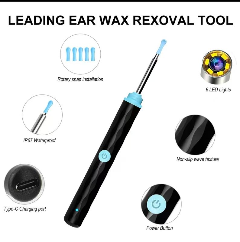 Ear Wax Removal Camera, Ear Cleaner 1296P HD Camera, Ear Cleaning Kit with 8pcs Ear Set, Wireless WiFi Otoscope with 6 Lights, Rechargeable Earwax Removal Tool Kit for Adult & Kid