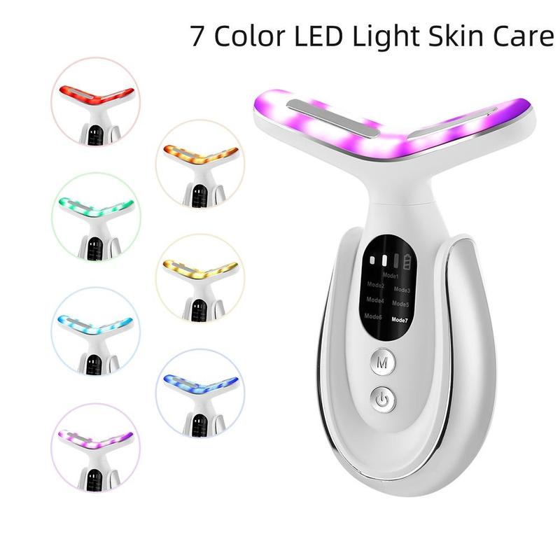 3 in 1 Face & Neck Beauty Massager, LED Light & Heat & Vibration Skin Care Tool, Facial Skin Care Massage Instrument for Women