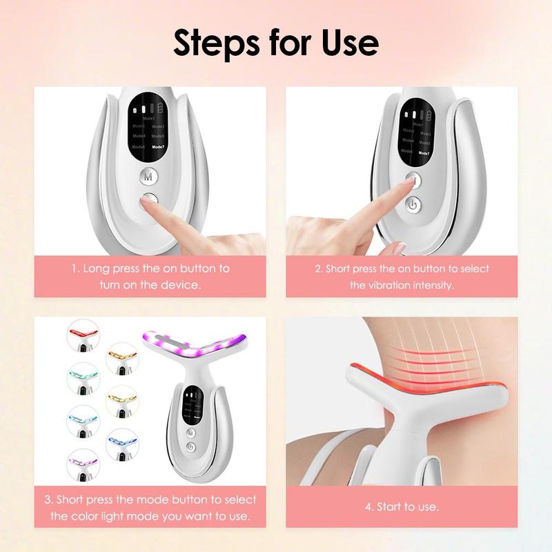 3 in 1 Face & Neck Beauty Massager, LED Light & Heat & Vibration Skin Care Tool, Facial Skin Care Massage Instrument for Women