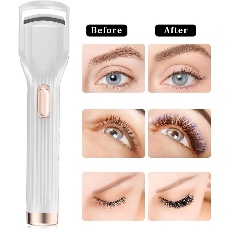 Heated Eyelash Curler - Fast Heat up in 8s - 24 Hours Long Lasting - Rechargeable Electric Eyelash Curler with Type-C, Innovative L Silicone, 2 Heat Modes, Anti-Burn Eyelid