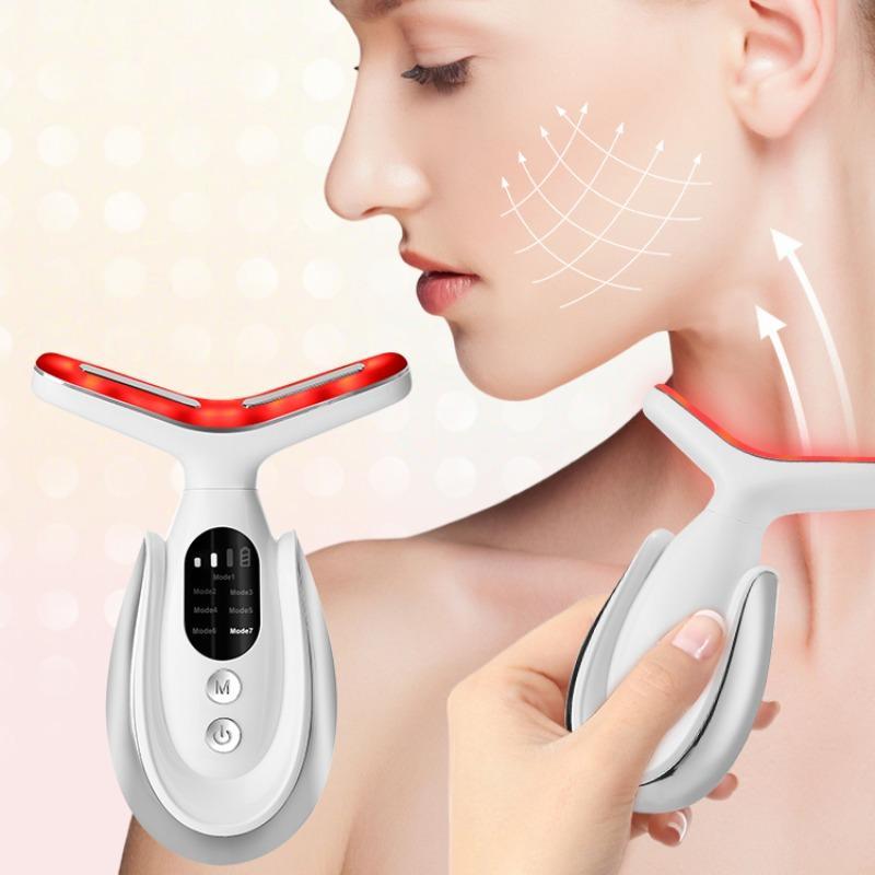 3 in 1 Face & Neck Beauty Massager, LED Light & Heat & Vibration Skin Care Tool, Facial Skin Care Massage Instrument for Women