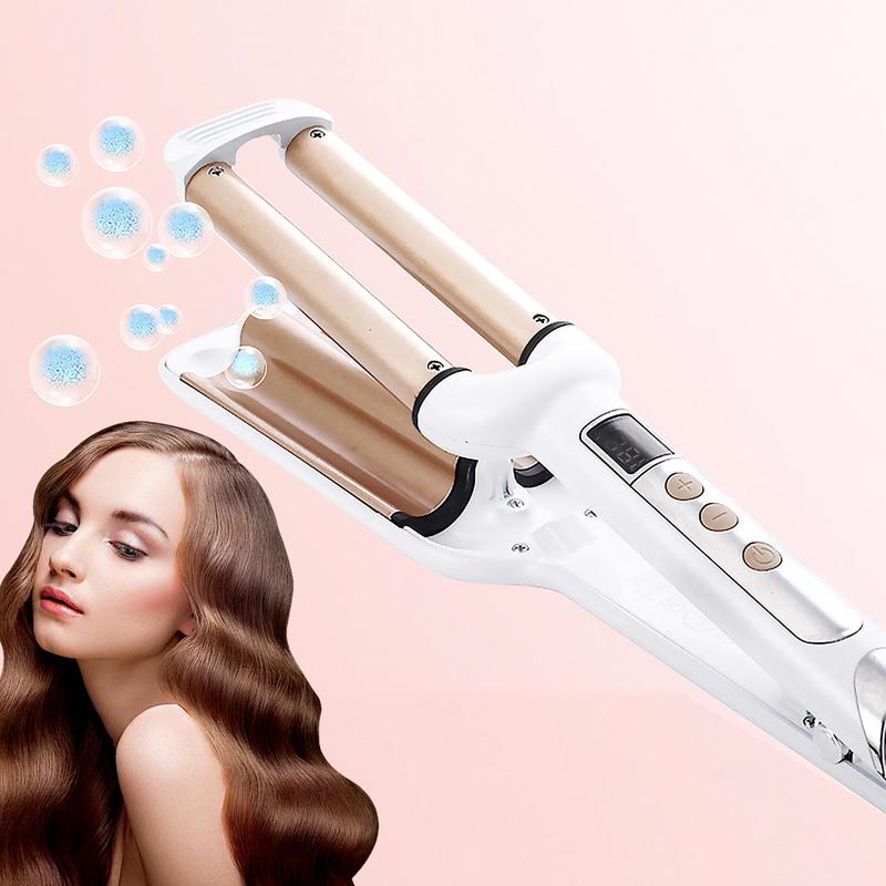 Hair Curling lron with LCD Display, Anti-scald Hair Crimper, Professional Hair Styling Tool, 2 Barrel lonic WavyHair Curler for Womans