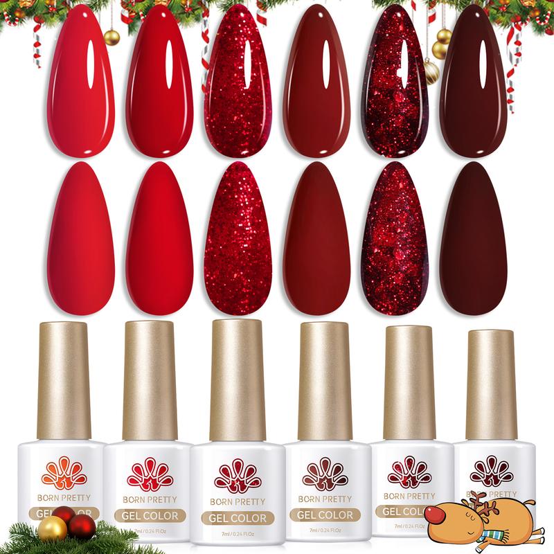 BORN PRETTY Red Gel Nail Polish Set Dark Burgundy Wine Red Gel Polish Bloody Mary Collection Popular Shimmer Glitter Red Nail Gel Soak Off U v LED Gel Nail Art Design Minicure DIY Christmas Gift