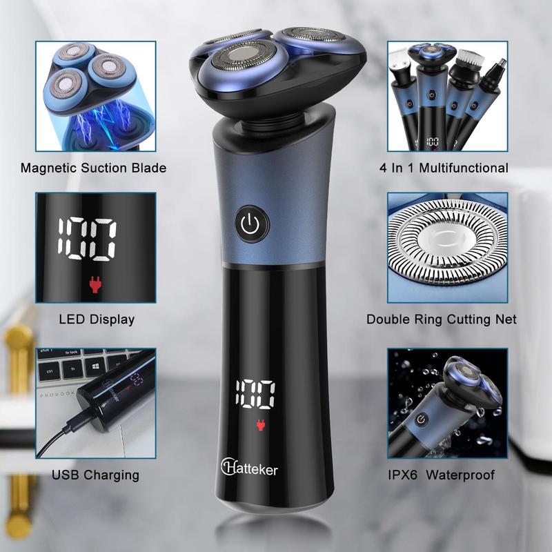 4 in 1 Electric Shaver, 1 Set Multifunctional LCD Dispaly Shaver, Waterproof Washable Electric Razor, Great for Men Stylists Barbershop Salon Home Use