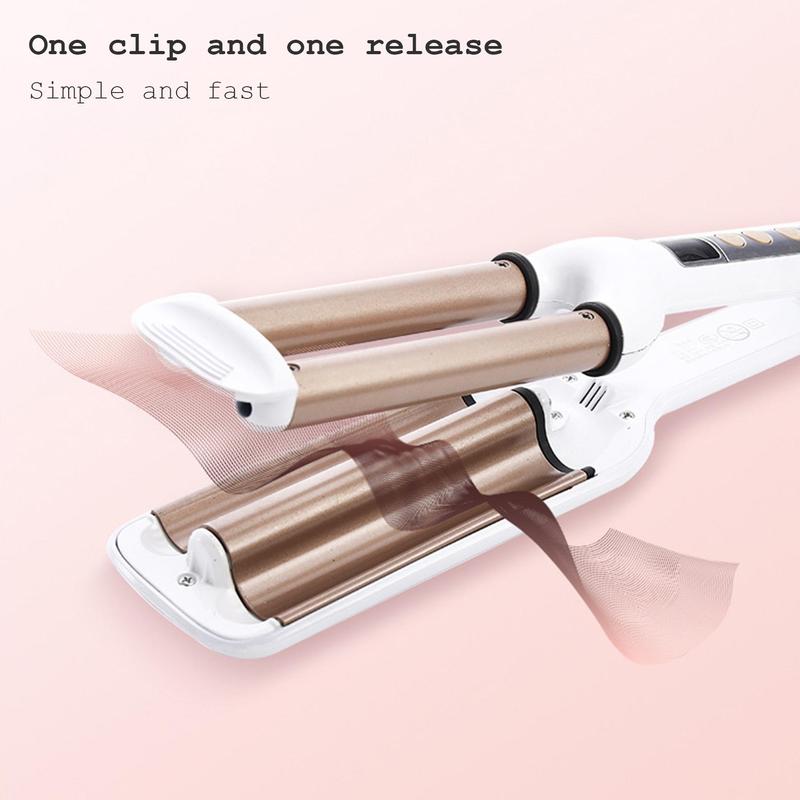 Hair Curling lron with LCD Display, Anti-scald Hair Crimper, Professional Hair Styling Tool, 2 Barrel lonic WavyHair Curler for Womans