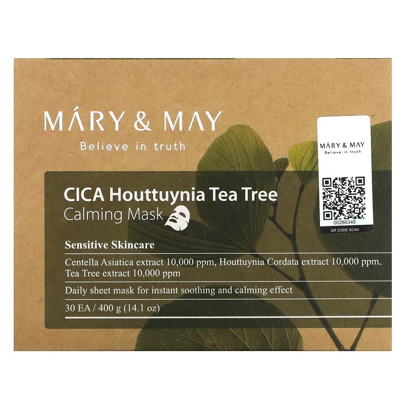 Mary & May CICA Houttuynia Tea Tree Calming Beauty Mask, 30 Sheets, 14.1 oz (400 g)