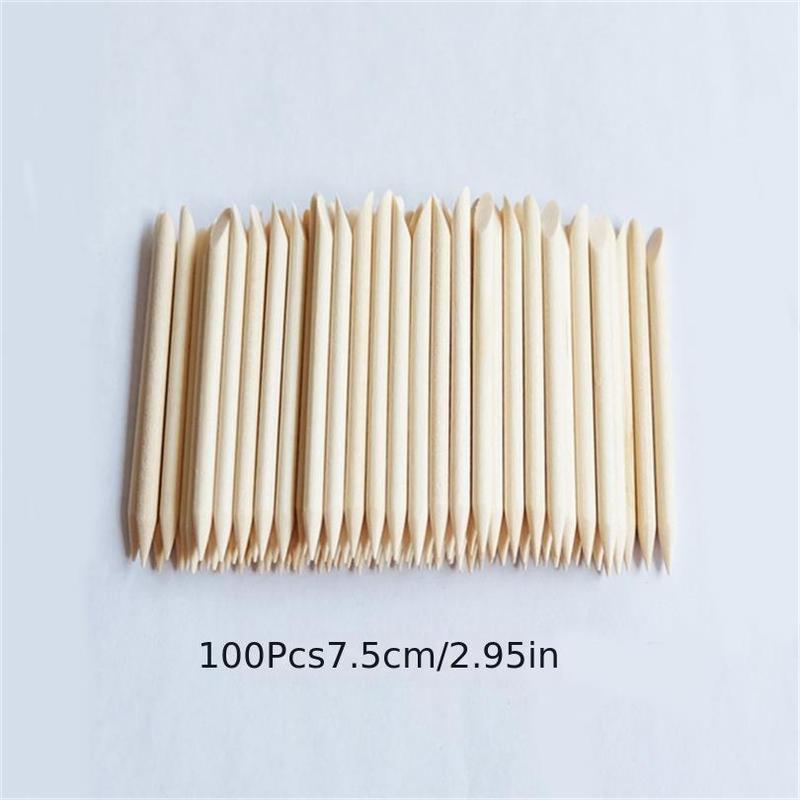 100pcs Double Sided Cuticle Pusher, Multifunctional Nail Art Wooden Stick, Manicure Nail Enhancement Tool, Dead Skin Push Double Headed Stick