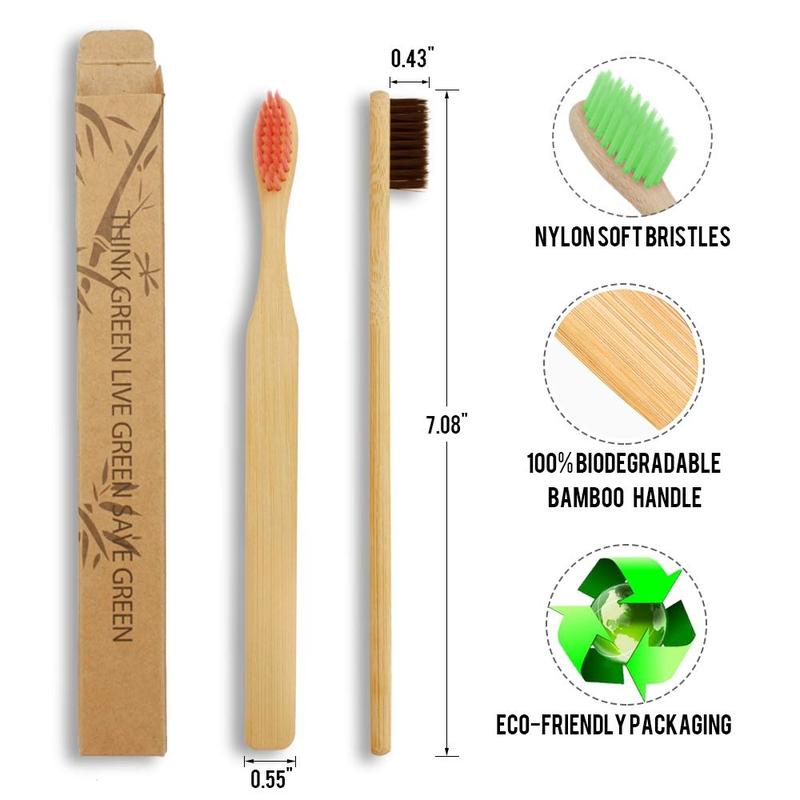 8 count Bamboo Toothbrush, BPA-Free Soft Toothbrushes,   Biodegradable  Travel Wood Toothbrush Set, for  Gums Oral Comfort